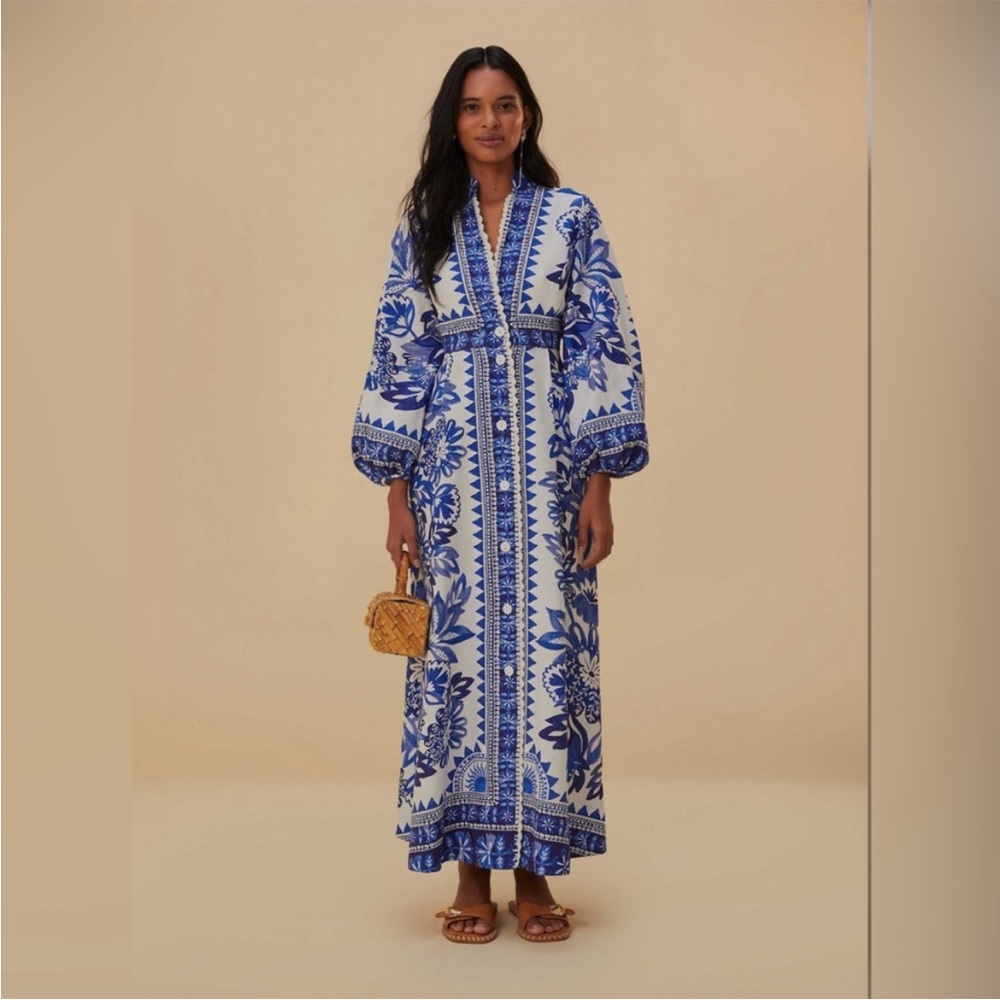 FARM Rio Blue and White Floral Maxi Dress - Picture 4 of 5